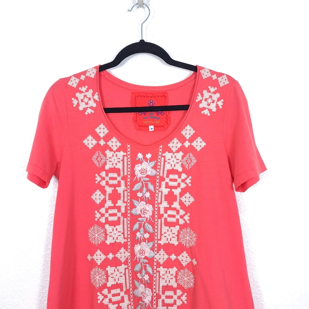 JOHNNY WAS Boho Embroidered Overlay Pink Blouse Tunic Top - Picture 2 of 9